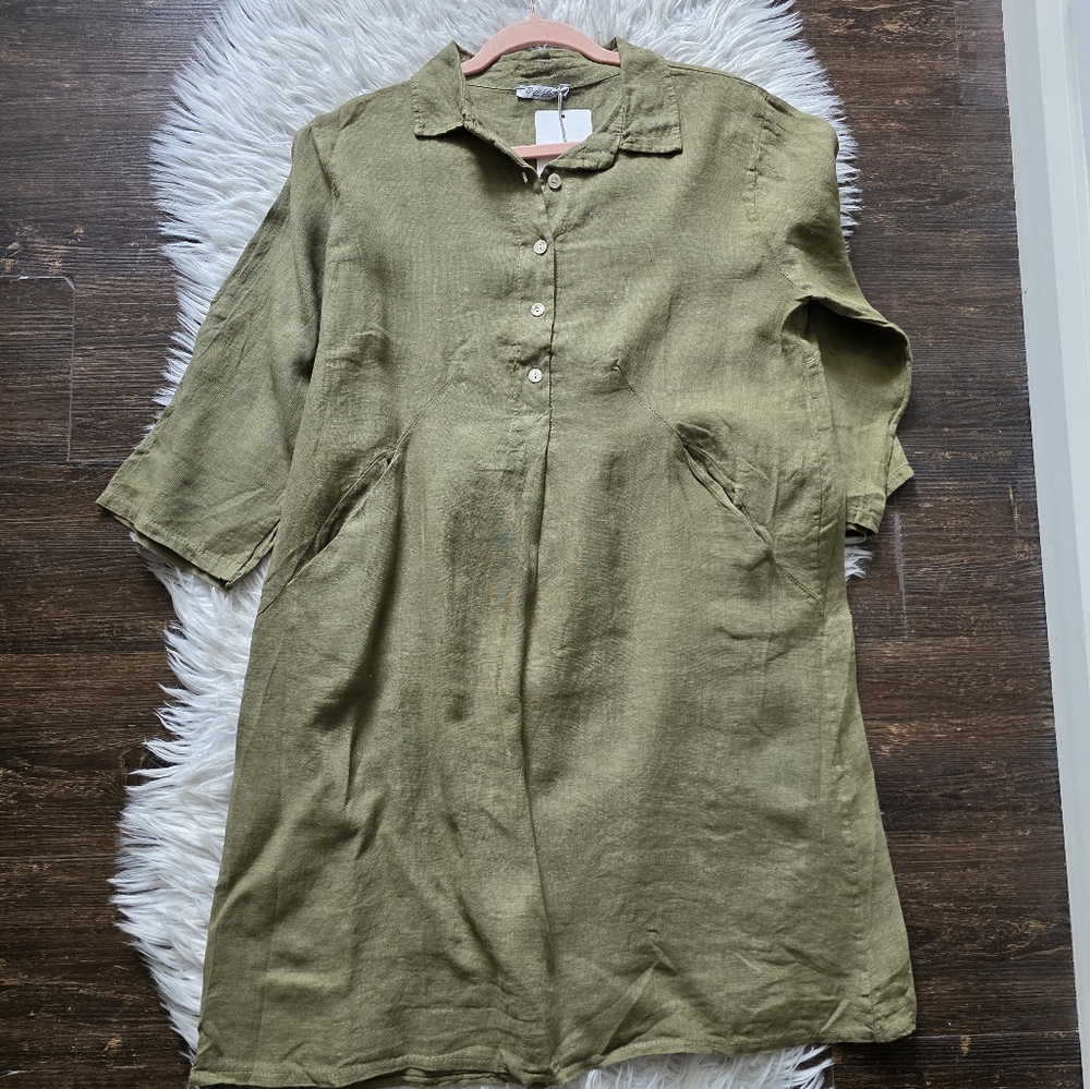 Elena Naldi Olive Green Shirt Dress - Picture 2 of 5